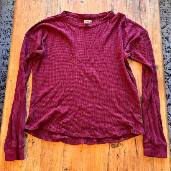 Faherty Legend Waffle Crew Neck Long Sleeve Shirt (Maroon / S) - Picture 2 of 3